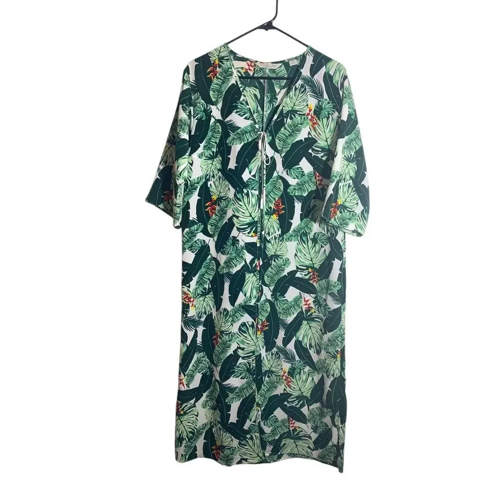 Rachel Zoe 2018 Palm Leaf Print Cover Up‎ Duster One Size NWOT